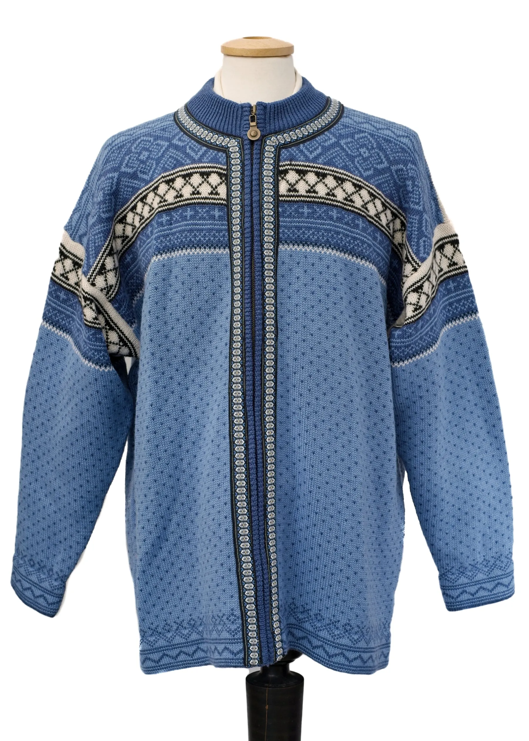 Mens' Blue Norse Chunky Winter Knit Zipped Sweater Jacket • Windfjord • XXL