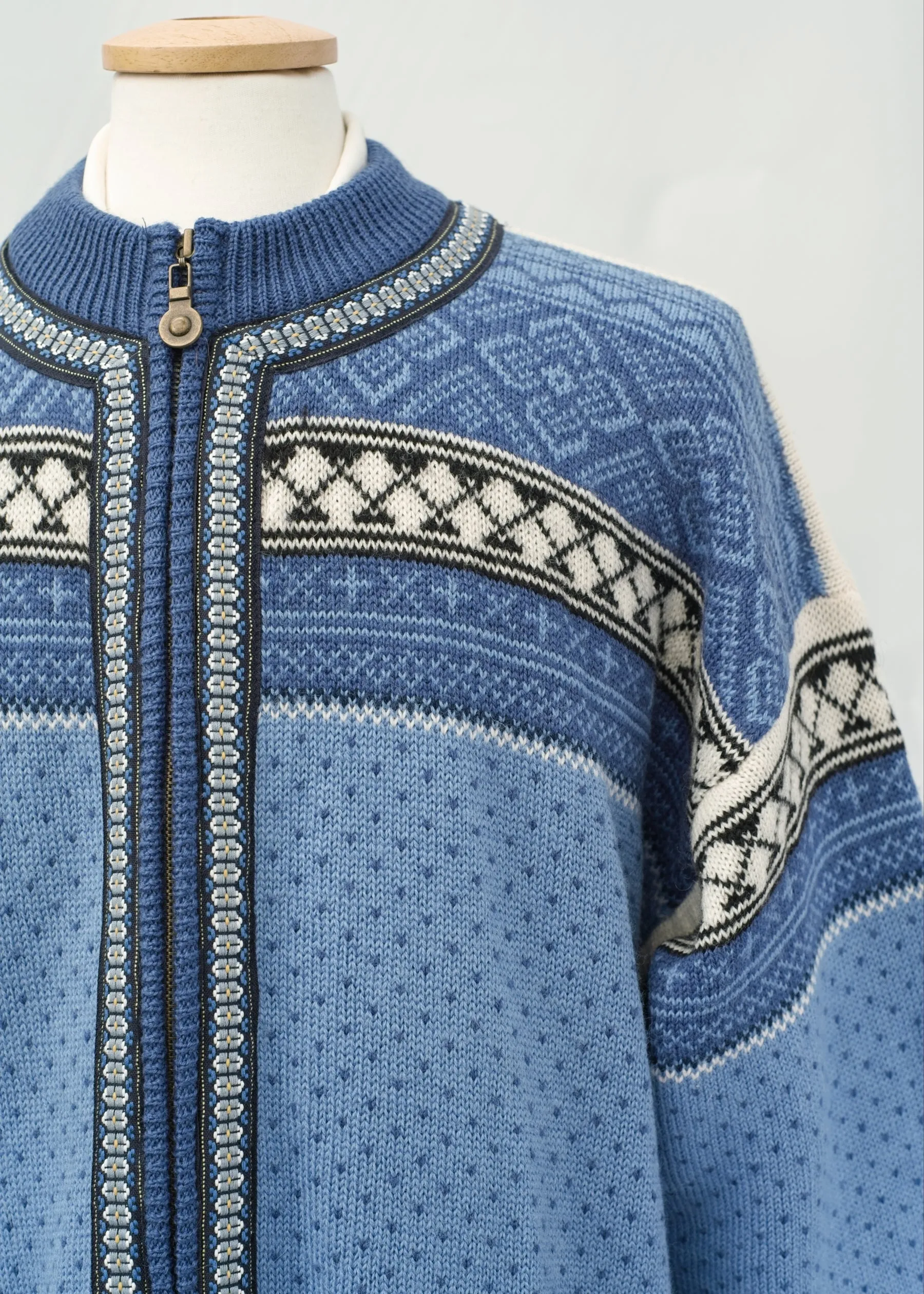 Mens' Blue Norse Chunky Winter Knit Zipped Sweater Jacket • Windfjord • XXL