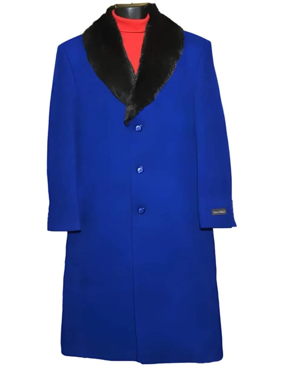 Mens Overcoat - Topcoat For Men - Winter Fabric - Royal Blue 3 Button Wool Ankle length Overcoat ~ Long men's Dress Topcoat - Winter coat 95% Wool Fabric