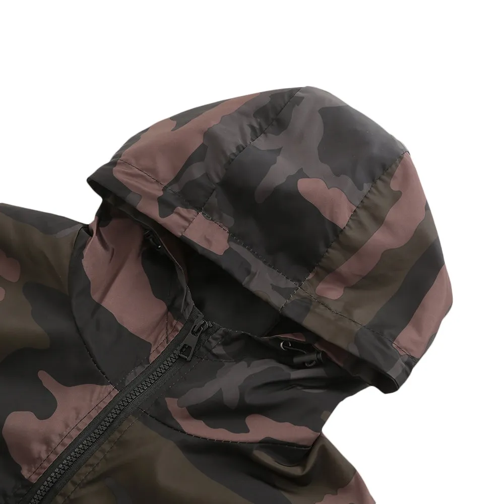 Men's Print Hooded Pocket Outdoor Polyester Long Sleeves Jacket