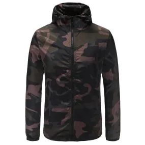 Men's Print Hooded Pocket Outdoor Polyester Long Sleeves Jacket