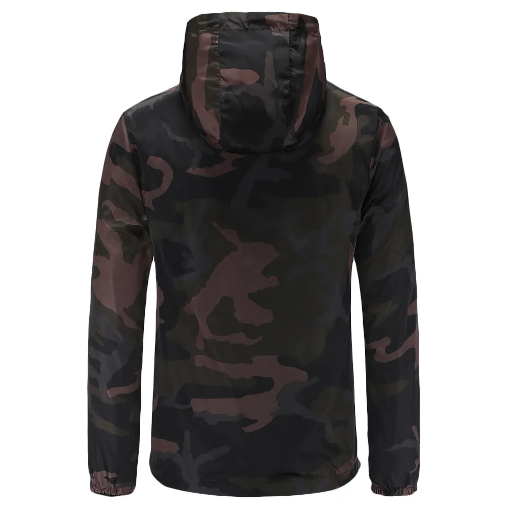 Men's Print Hooded Pocket Outdoor Polyester Long Sleeves Jacket