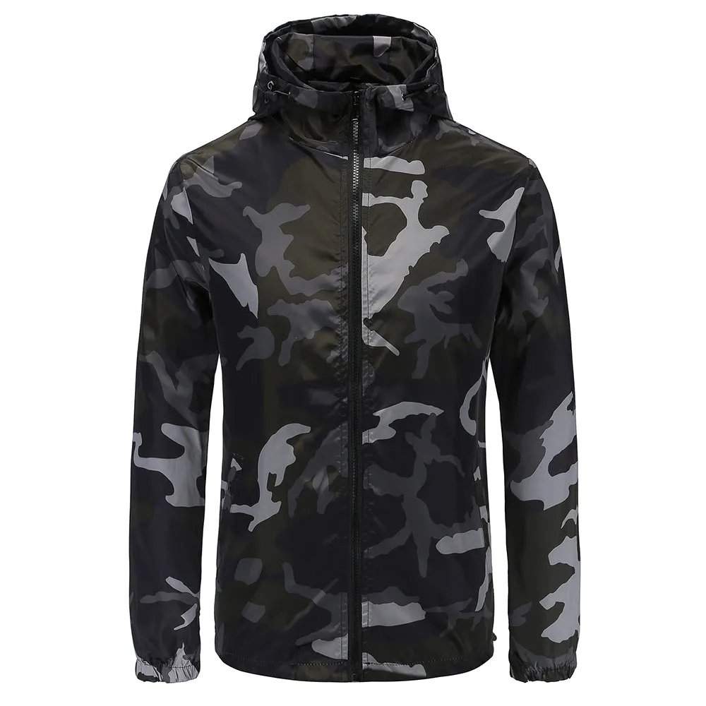 Men's Print Hooded Pocket Outdoor Polyester Long Sleeves Jacket