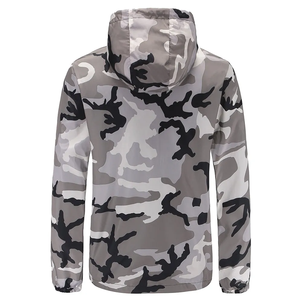 Men's Print Hooded Pocket Outdoor Polyester Long Sleeves Jacket