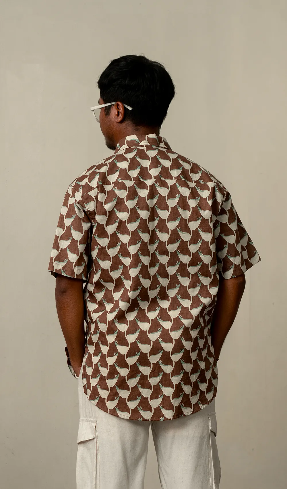 Men's Short Sleeved Shirt Heliconia Cocoa Slate, 4 sizes