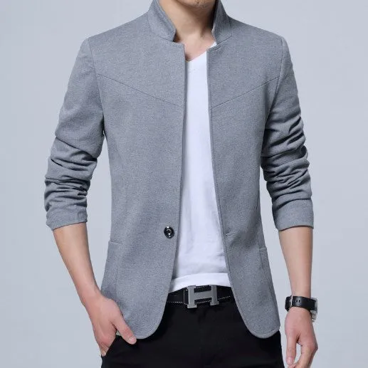 Men's Slim Fit Jacket Blazer Stand Collar Suits