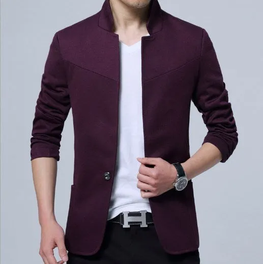 Men's Slim Fit Jacket Blazer Stand Collar Suits