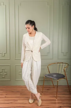 METTLE- Lucknowi Embroidered Blazer With Dhoti Pants