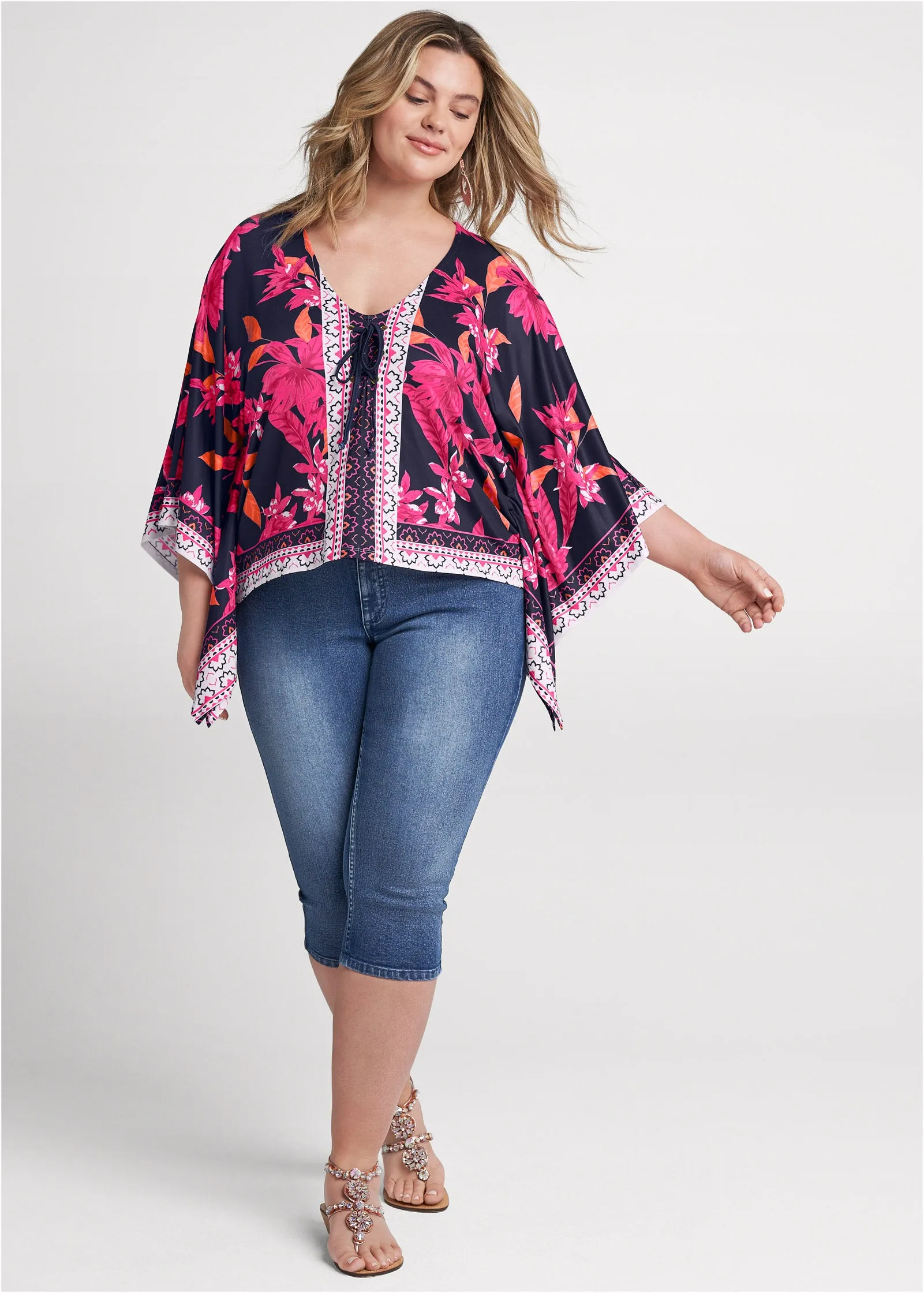 Midnight Floral Border Top - Navy Multi