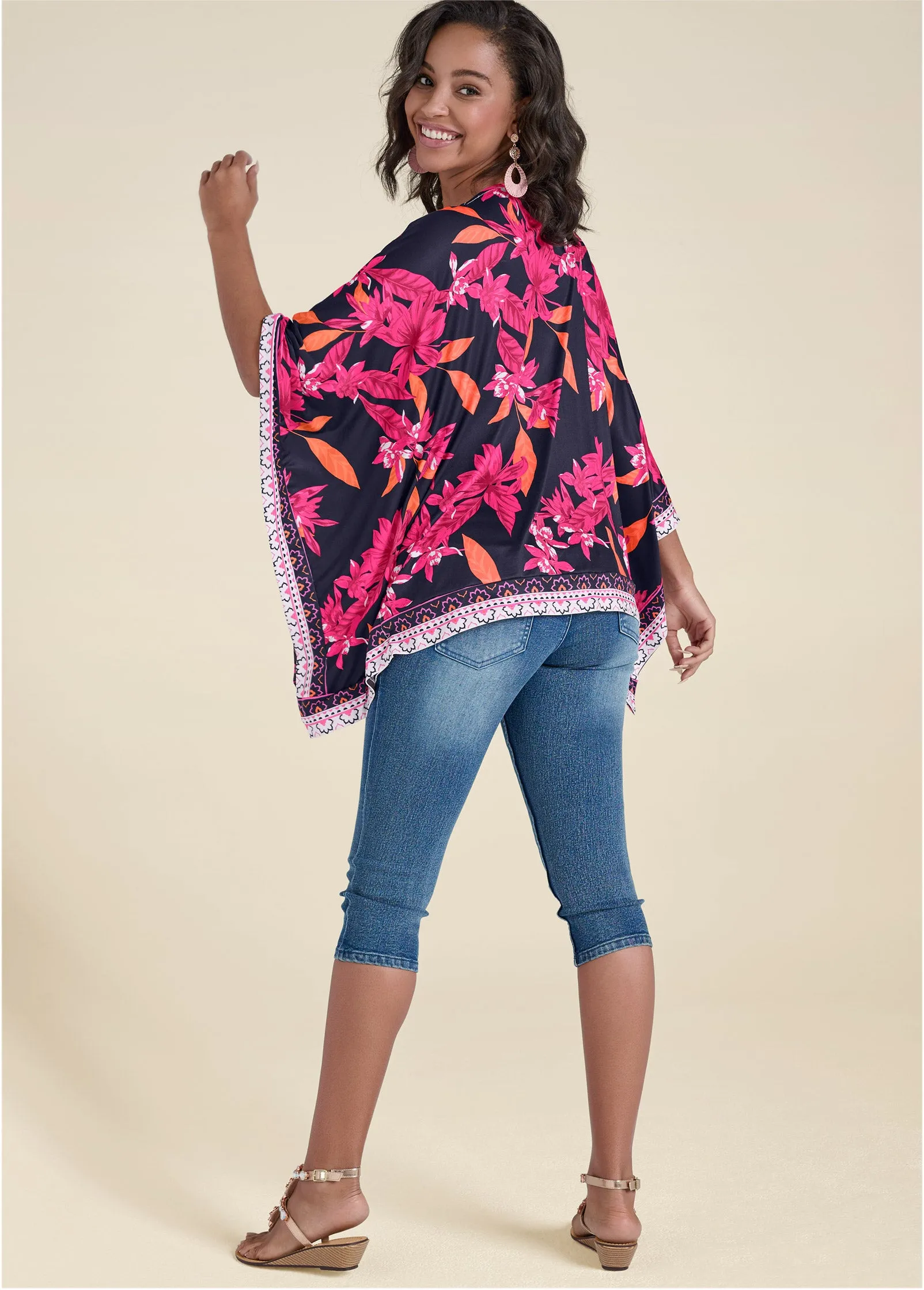 Midnight Floral Border Top - Navy Multi