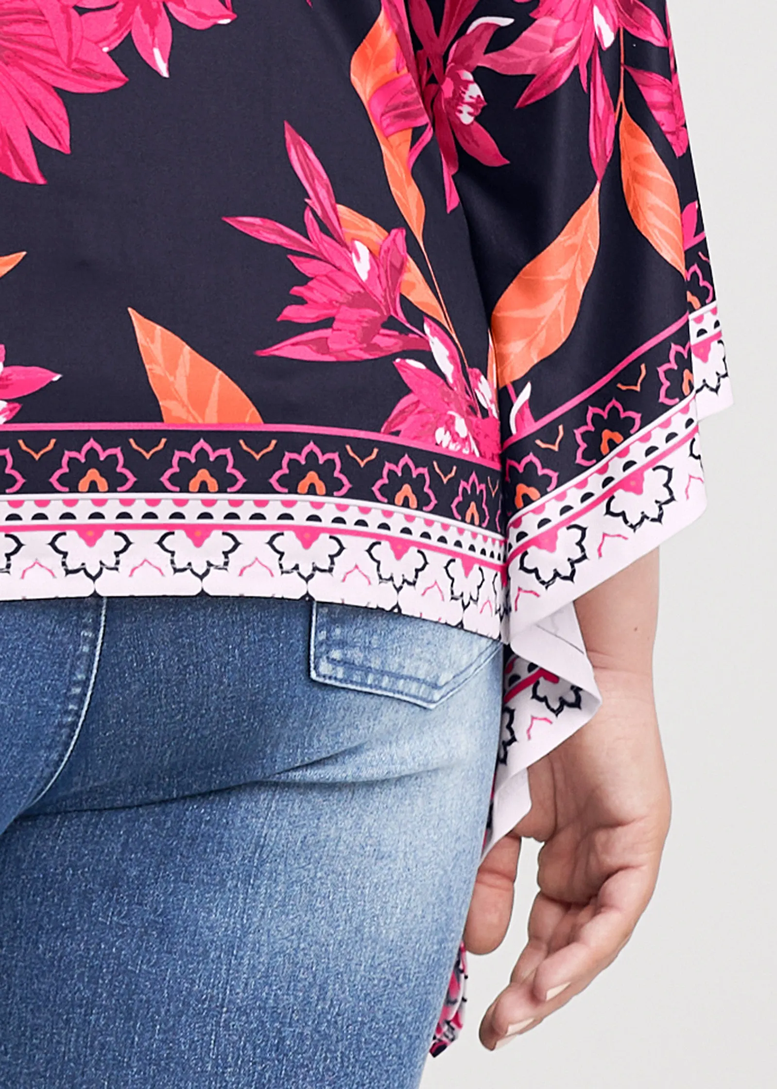 Midnight Floral Border Top - Navy Multi