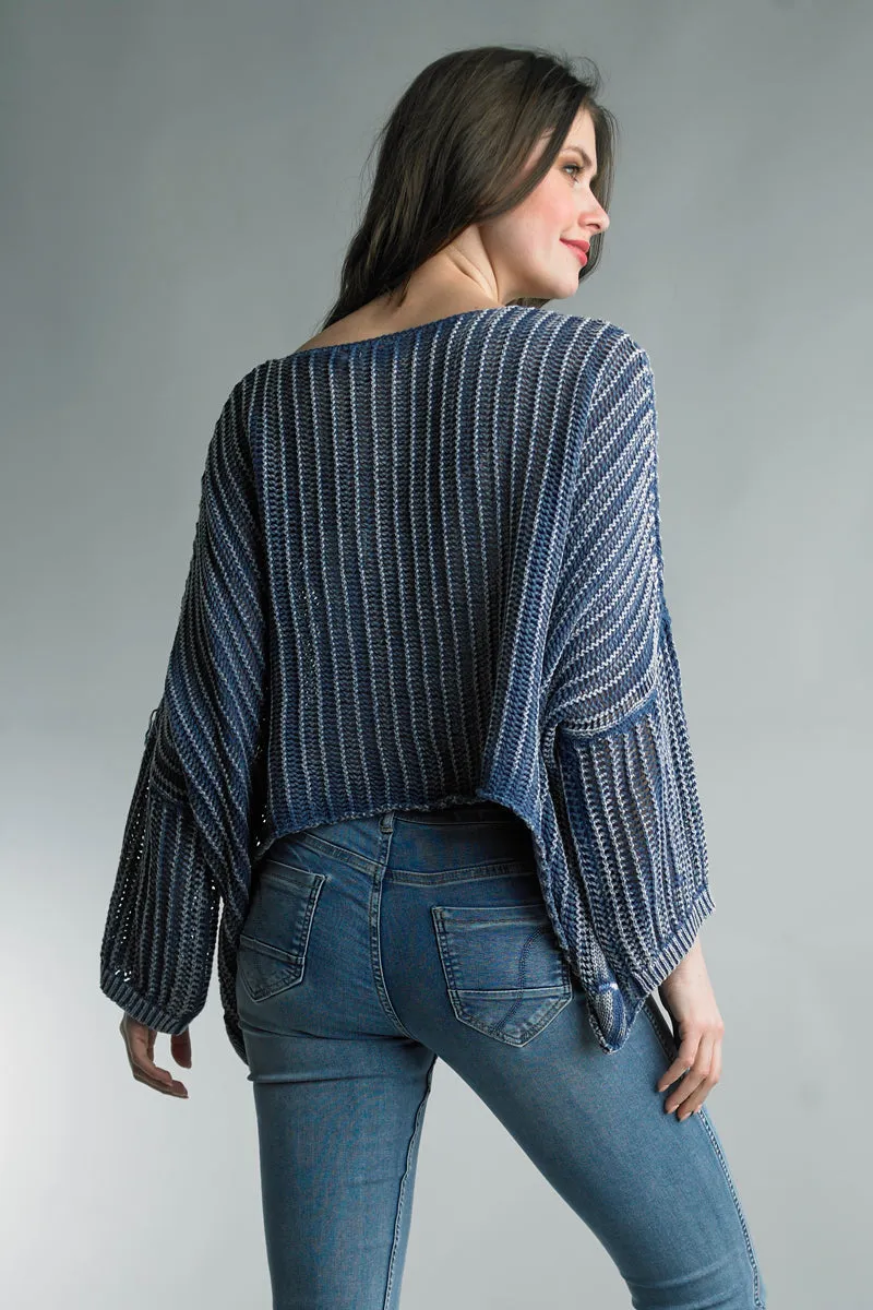 Mineral Wash Italian Open Knit Sweater Top