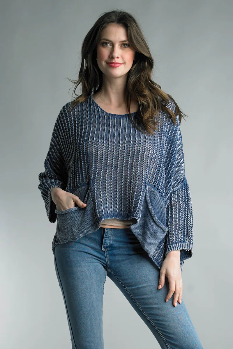 Mineral Wash Italian Open Knit Sweater Top