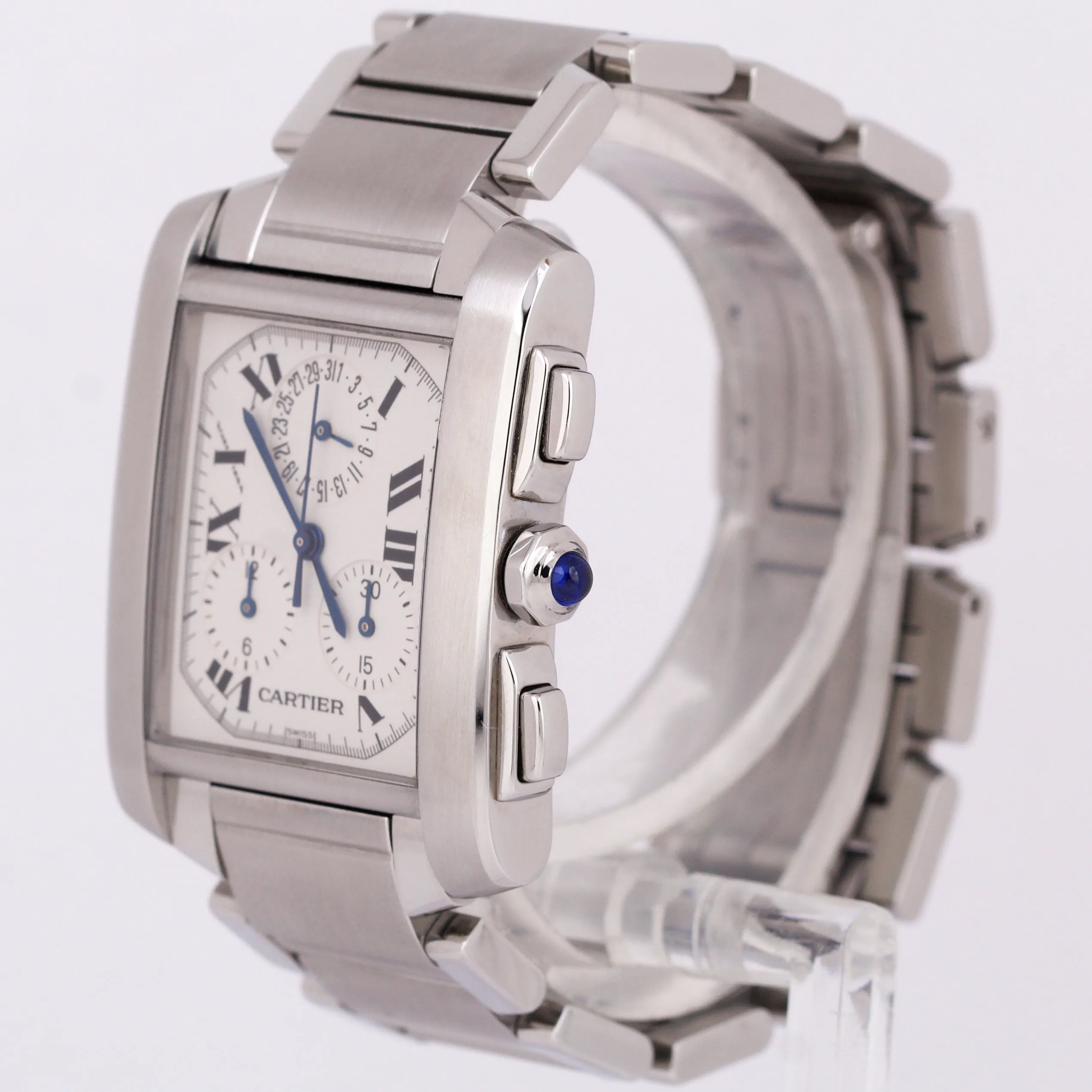 MINT Ladies Cartier Tank Francaise Chronograph Quartz Ivory Roman 28mm 2303