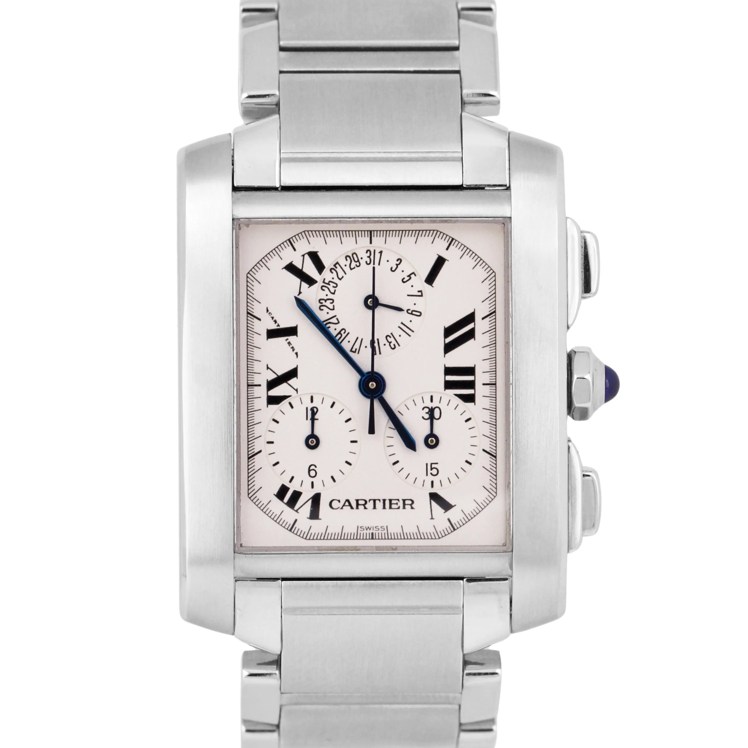 MINT Ladies Cartier Tank Francaise Chronograph Quartz Ivory Roman 28mm 2303