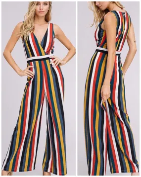 Multi Color Striped V-Neck Jumpsuit