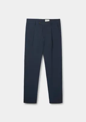 Navy Cotton Linen Pleated Trousers