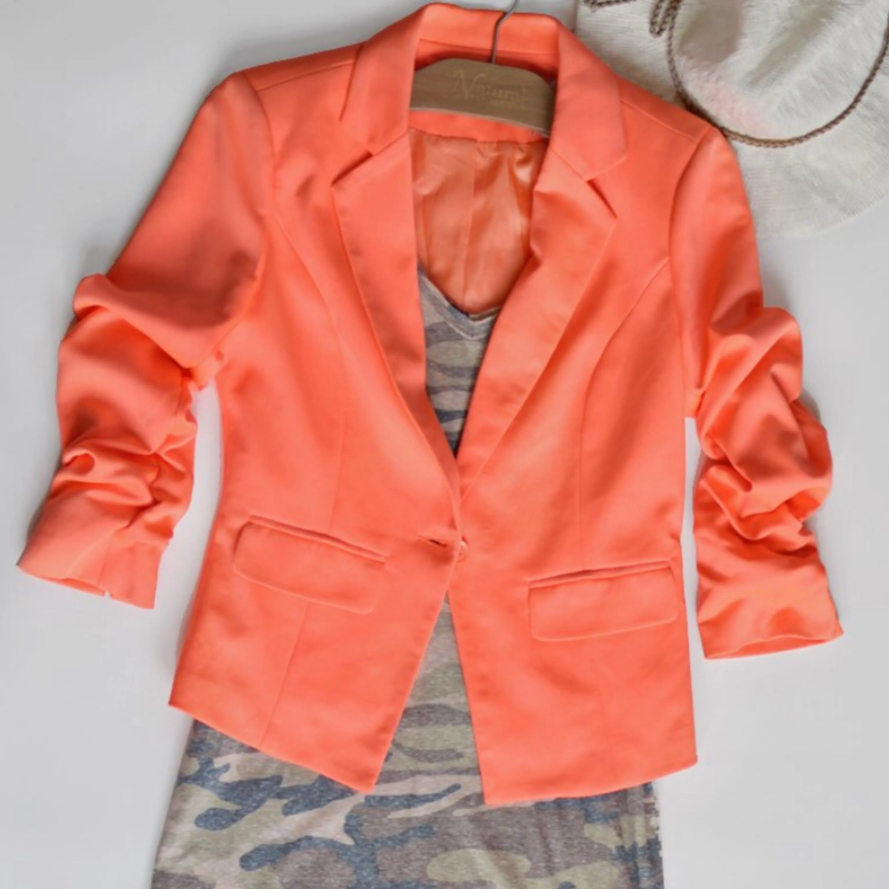 Neon Orange Give Me Ruched Short Blazer