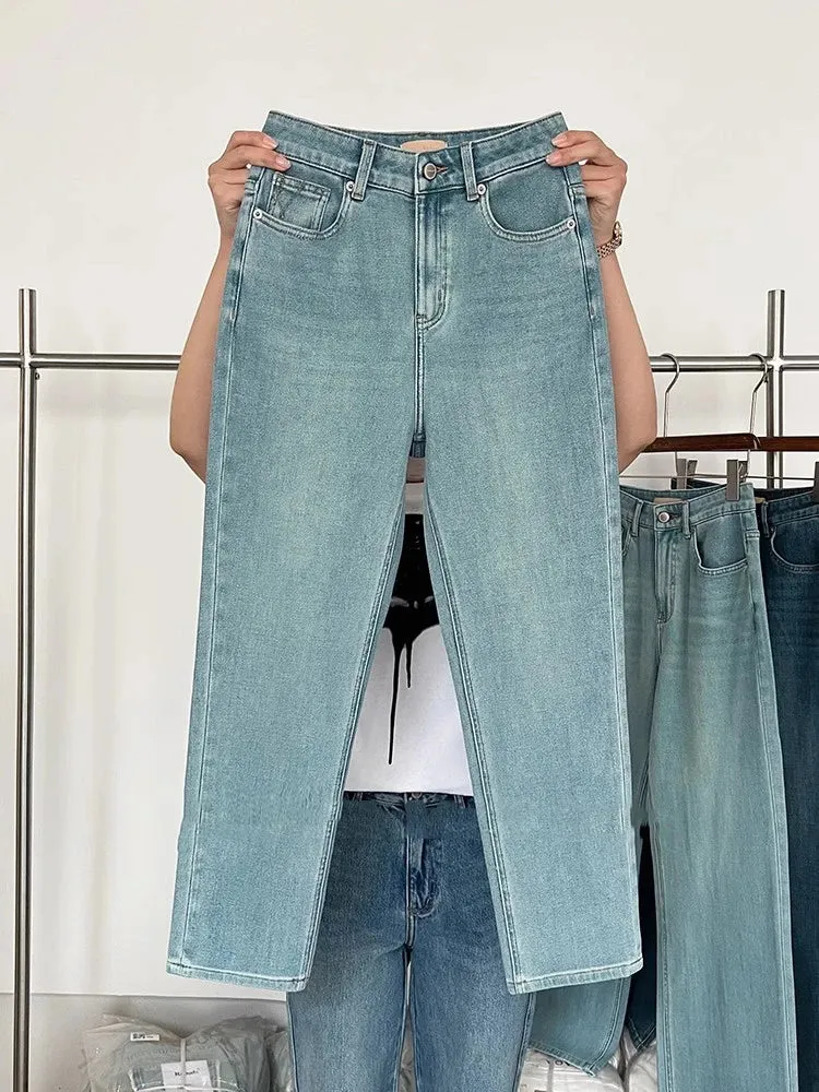 New 2024 Summer Jeans For Women High Quality Straight Blue Jeans Woman Korean Fashion Pockets High Waist Women's Jeans Hot Sale