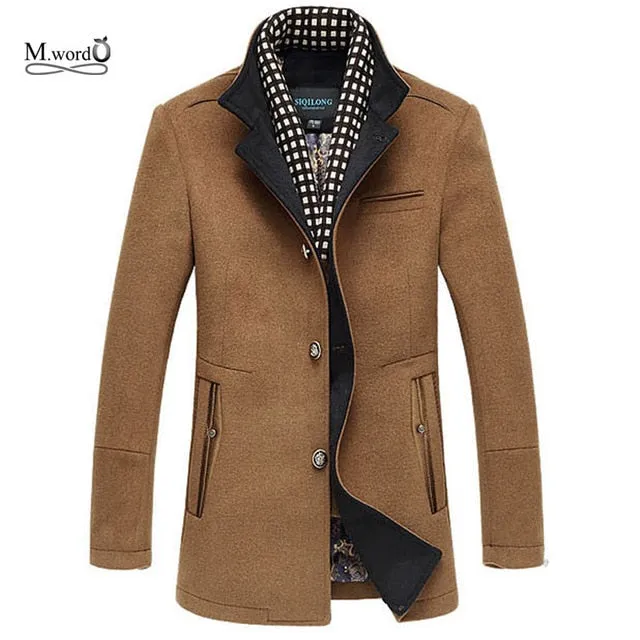 New Winter Men Splice Woolen Jacket plus thick outerwear warm Overcoat