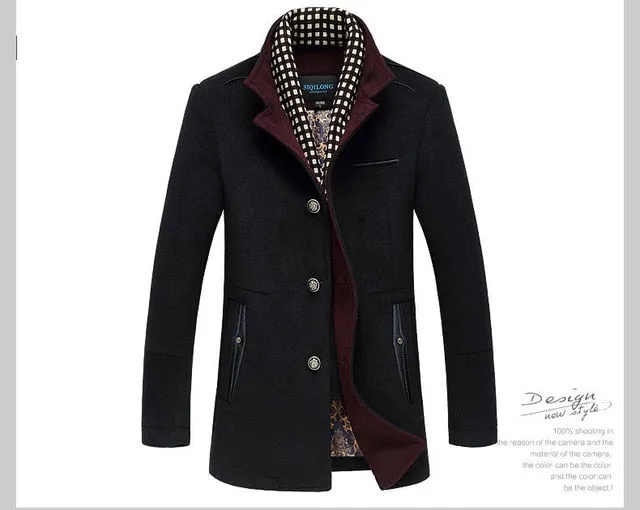 New Winter Men Splice Woolen Jacket plus thick outerwear warm Overcoat