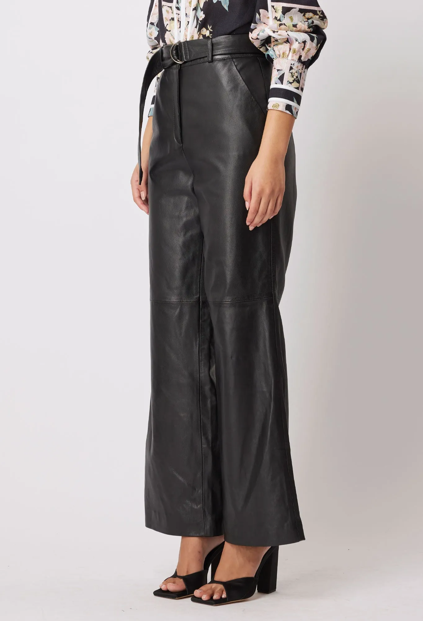 Once Was Halston Wide Leg Leather Pant