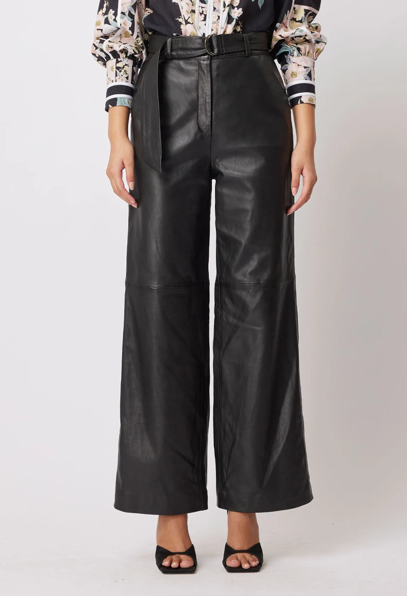 Once Was Halston Wide Leg Leather Pant