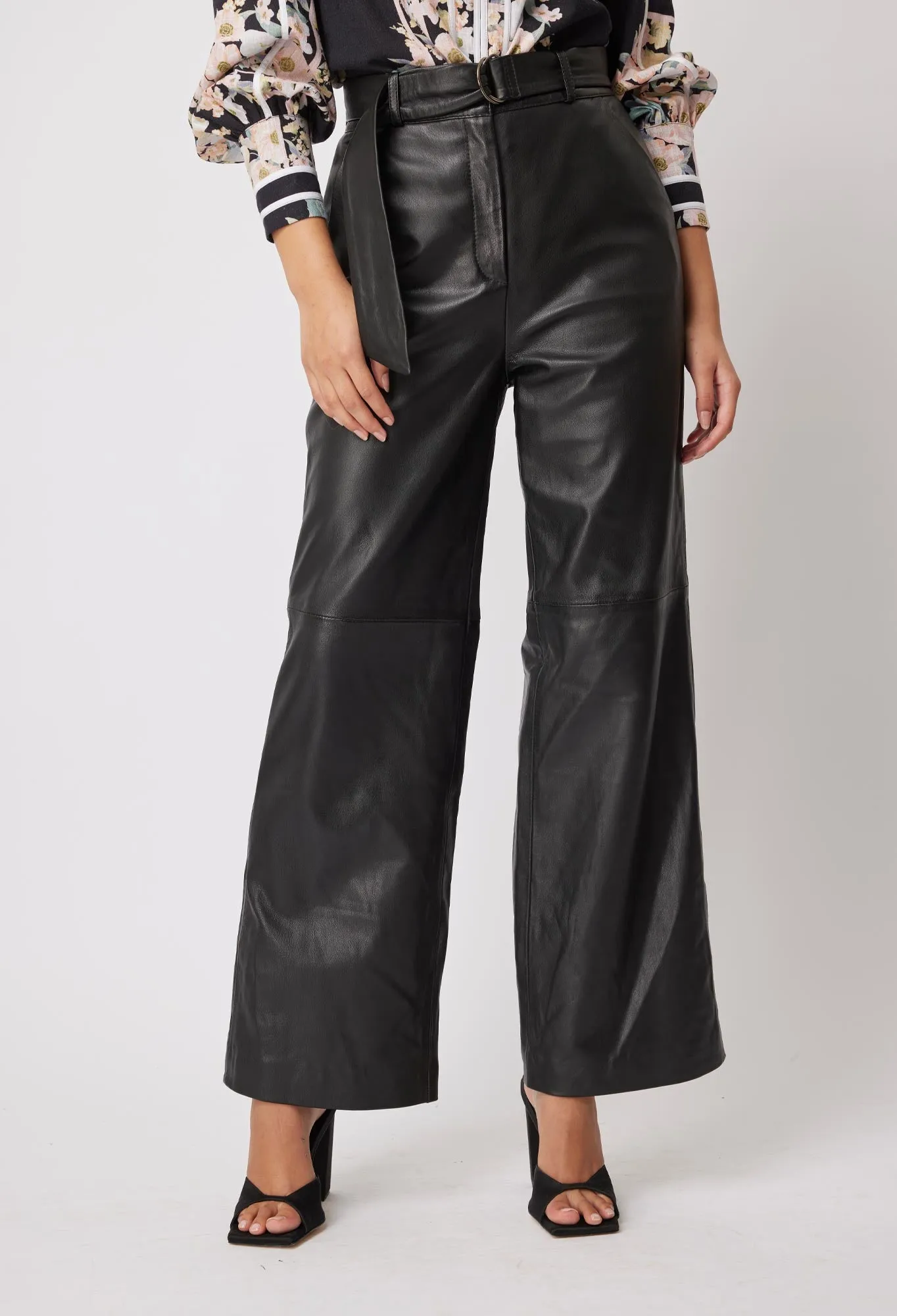 Once Was Halston Wide Leg Leather Pant