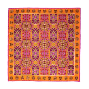 Orange and Fuchsia Sicilian Mosaic Silk Pocket Square