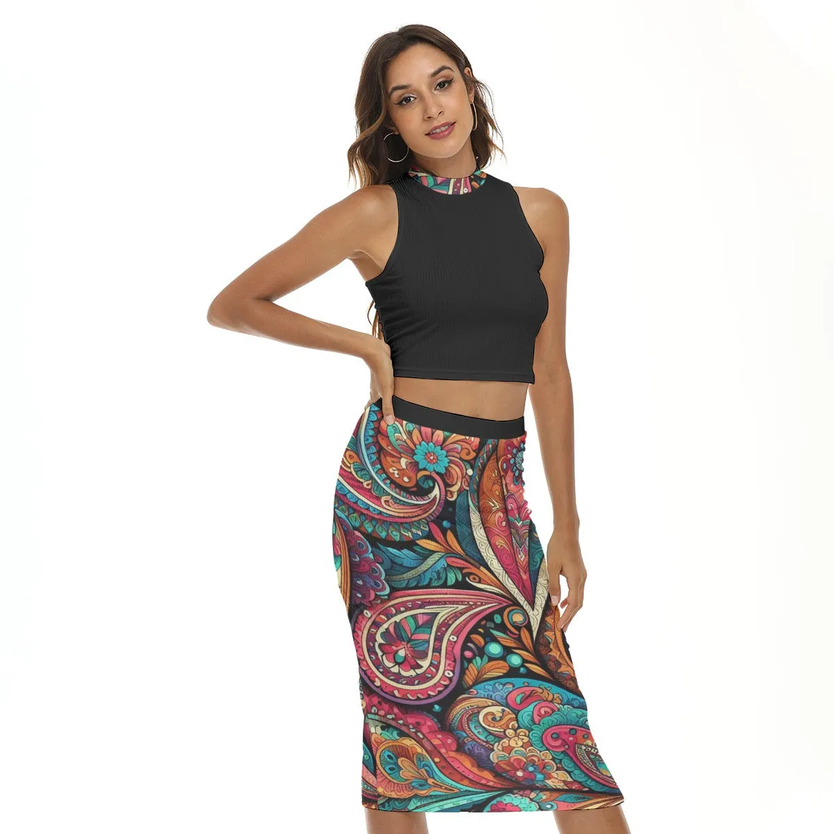 Paisley Women's Tank Top & Split High Skirt Outfit Set