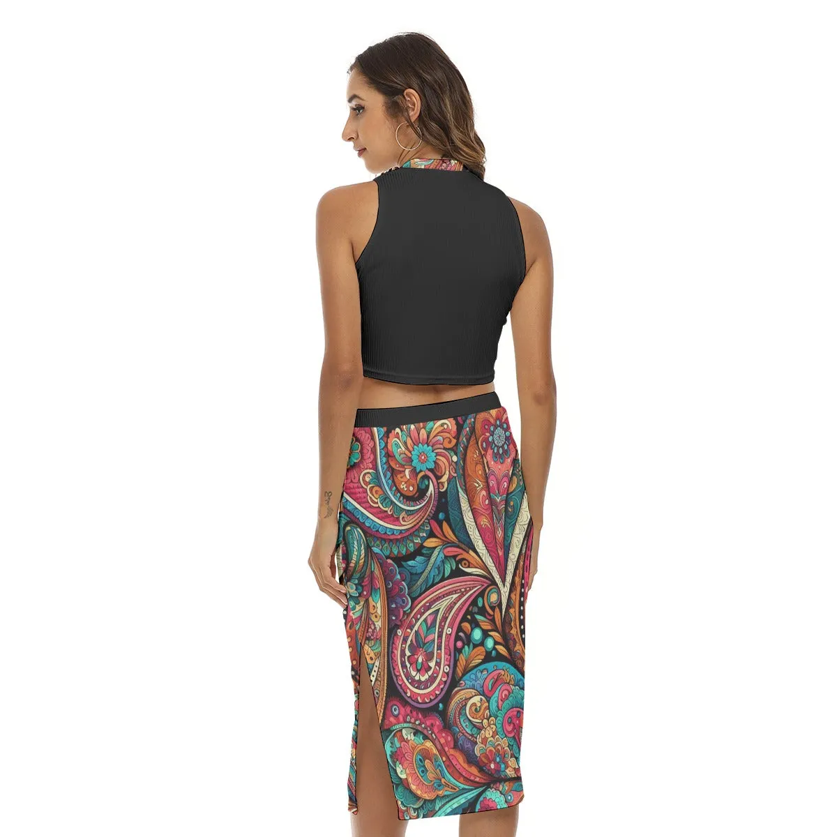 Paisley Women's Tank Top & Split High Skirt Outfit Set