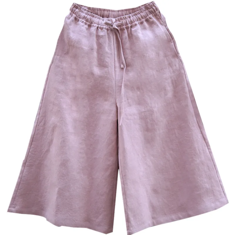 Pink Summer Autumn Women Casual Linen Wide Leg Pants Z98412