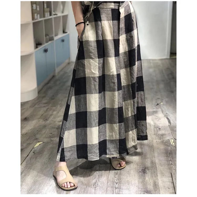 Plaid Linen Summer Autumn Jumpsuits Women Casual Overall Pants PZ97255