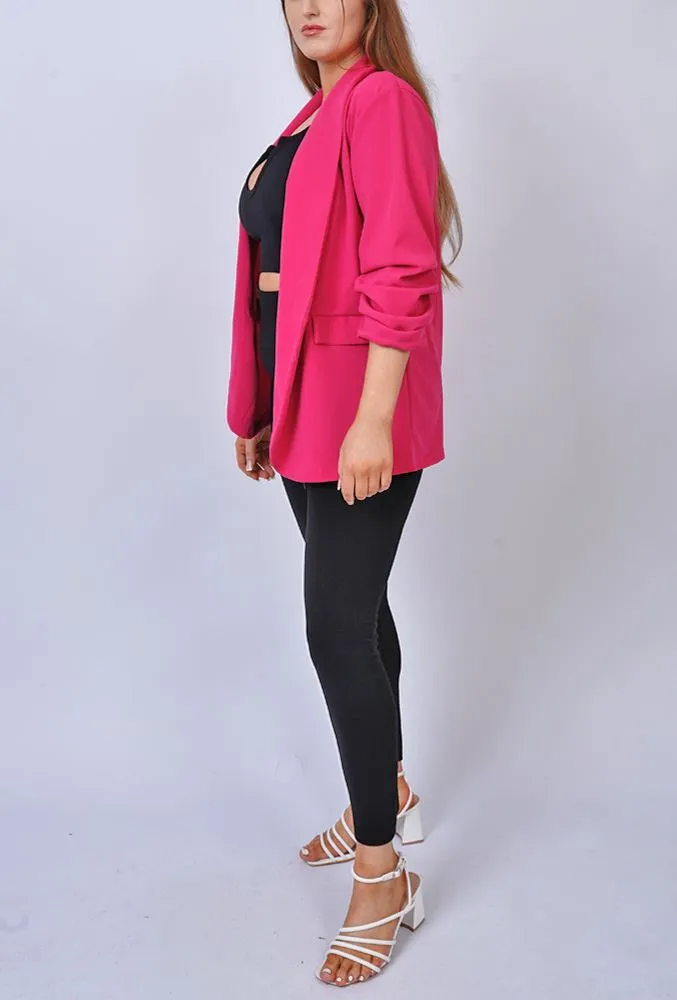 Plain Open Front Pockets Blazer