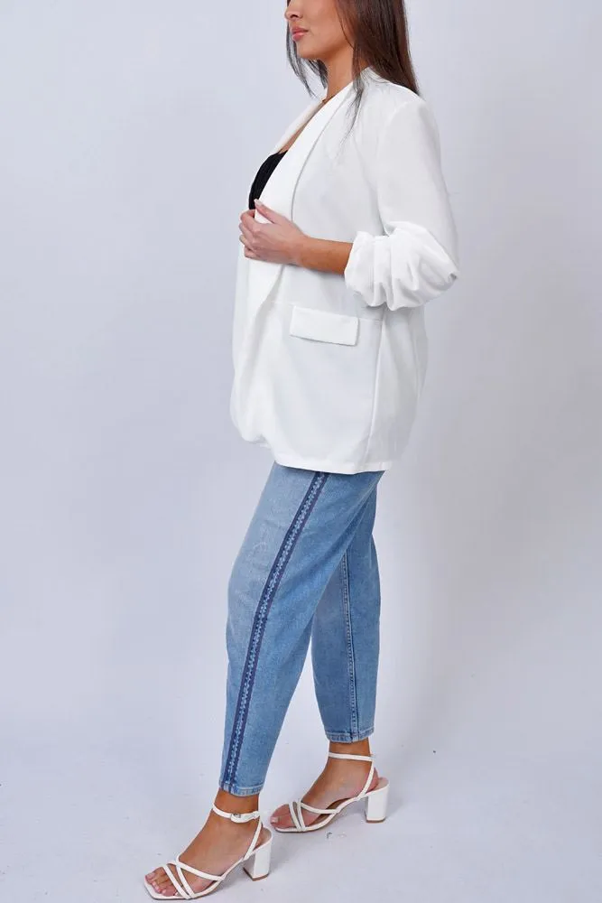 Plain Open Front Pockets Blazer