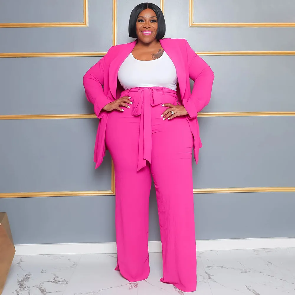 Plus Size Long Sleeve Jacket And Pants Two Piece Set