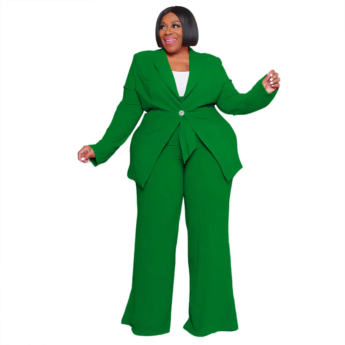 Plus Size Long Sleeve Jacket And Pants Two Piece Set