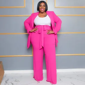 Plus Size Long Sleeve Jacket And Pants Two Piece Set