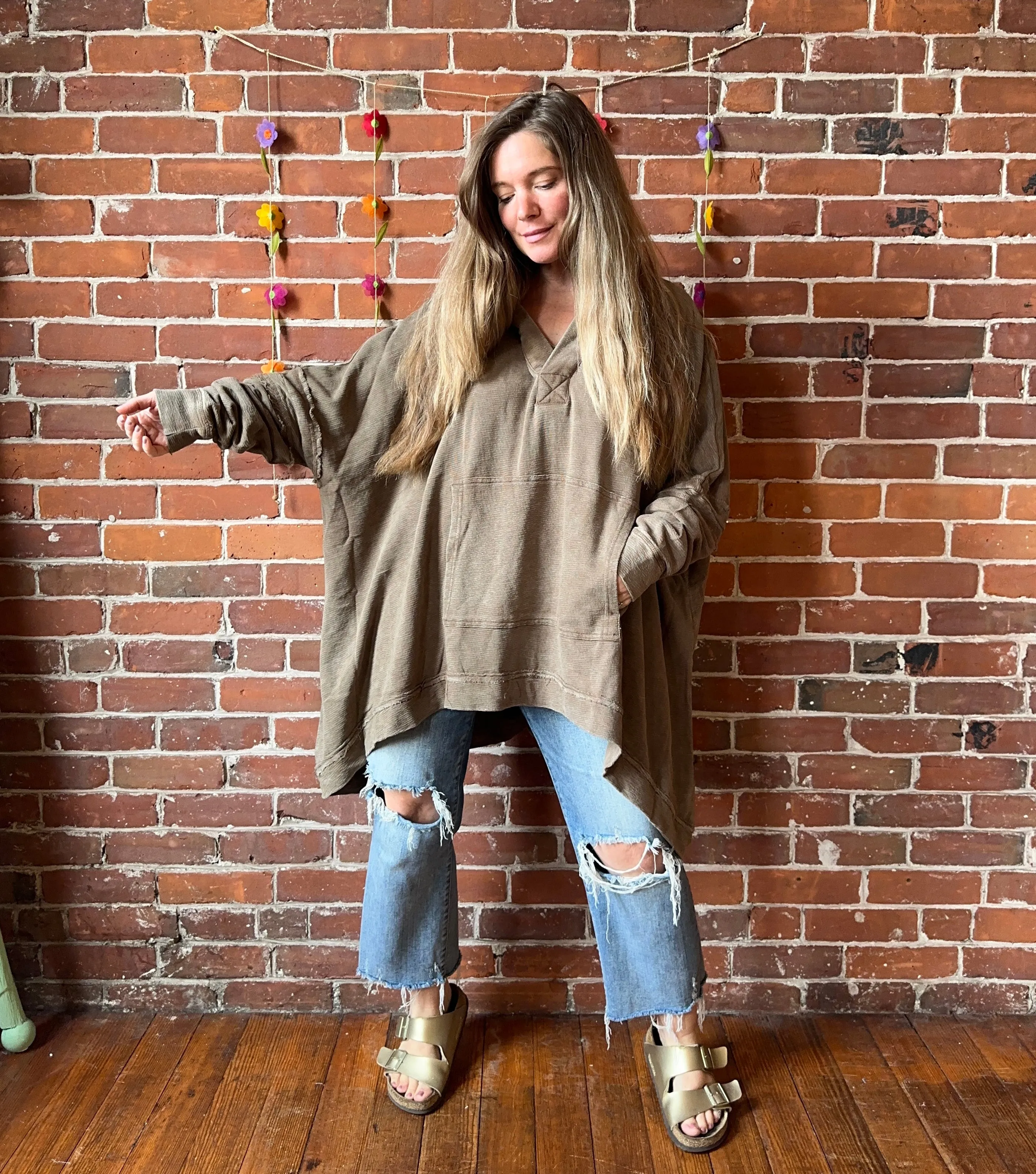 Plus Size Oversized Hi Lo Comfy Hoodie - Mocha