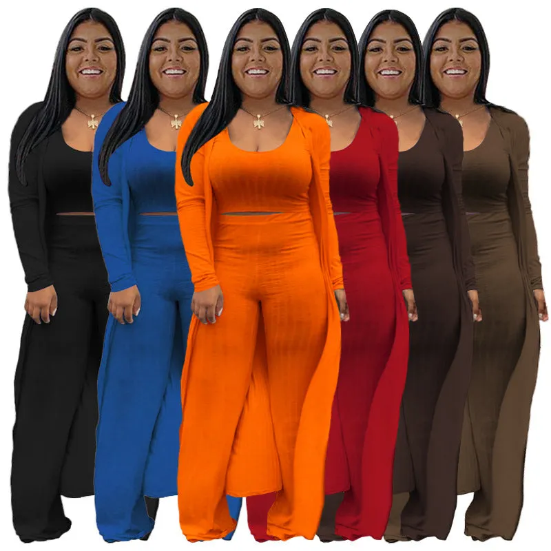 Plus Size Sexy Three-Piece Rib Design Pants Sets