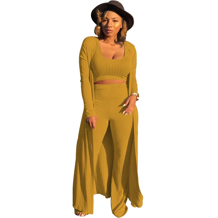 Plus Size Sexy Three-Piece Rib Design Pants Sets