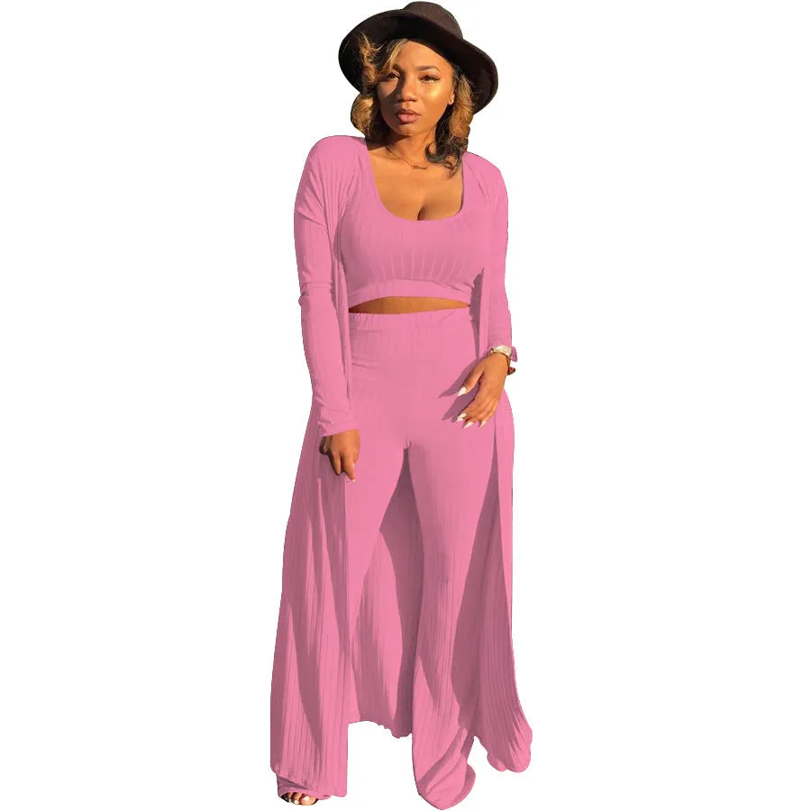 Plus Size Sexy Three-Piece Rib Design Pants Sets