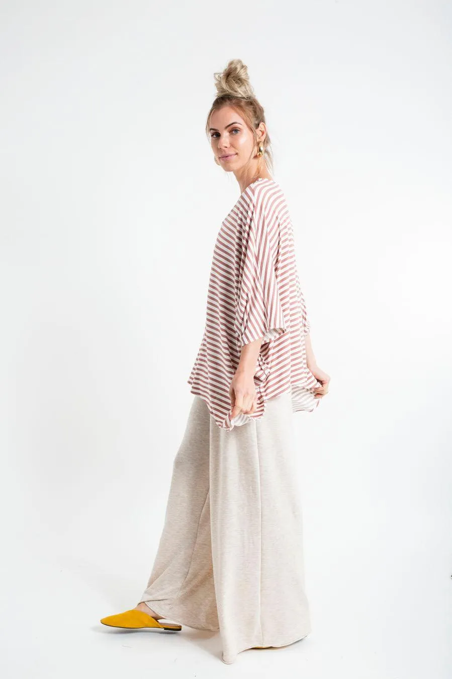 PONCHO DOUBLE EDGE VNECK TOP stripes