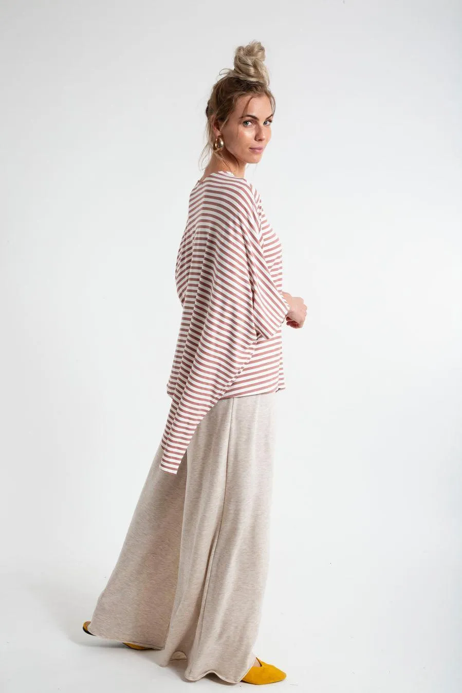 PONCHO DOUBLE EDGE VNECK TOP stripes