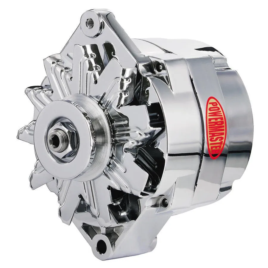 Powermaster GM Original Look 12SI Alternator - 100 amps - 12V - 1-Wire / 3-Wire - Single V-Belt Pulley - Straight Mount - Chrome - GM