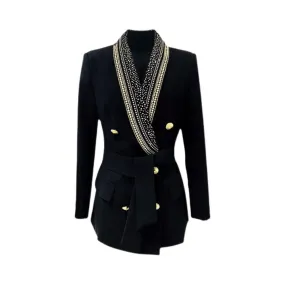 Pre Order:  Beaded Shawl Collar Belted Blazer