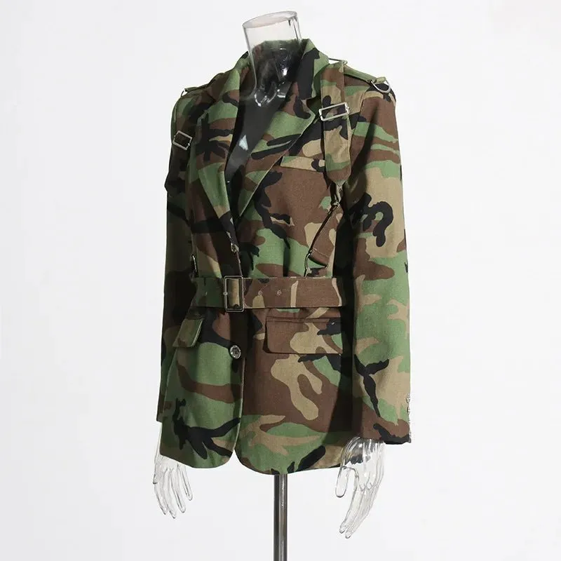 Pre Order:  Camouflage Single-Breasted Belted Blazer - @phenomenalkat