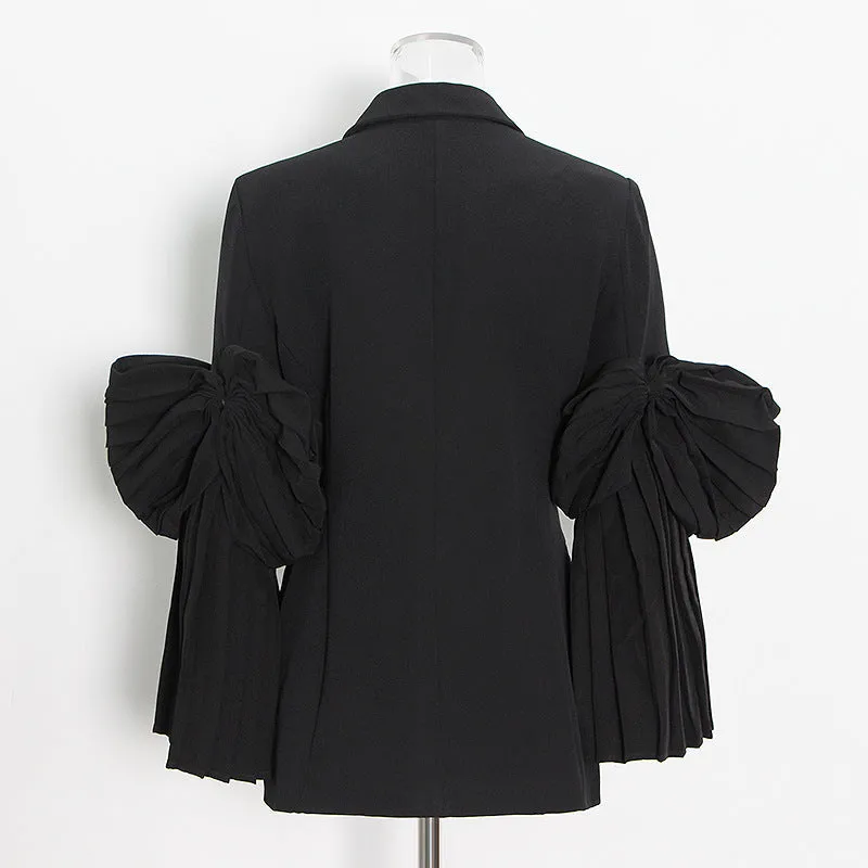 Pre Order:  Decorative Buttons Pleated Sleeves Blazer