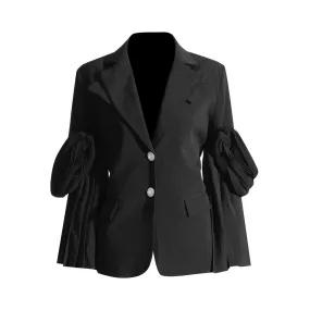 Pre Order:  Decorative Buttons Pleated Sleeves Blazer