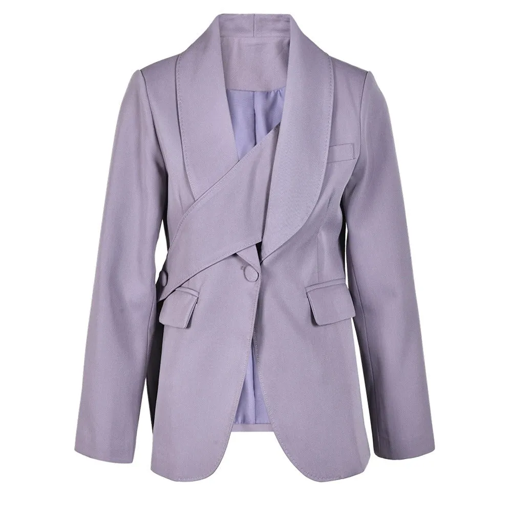 Pre Order:  Solid Diagonal Waist Cinching Blazer